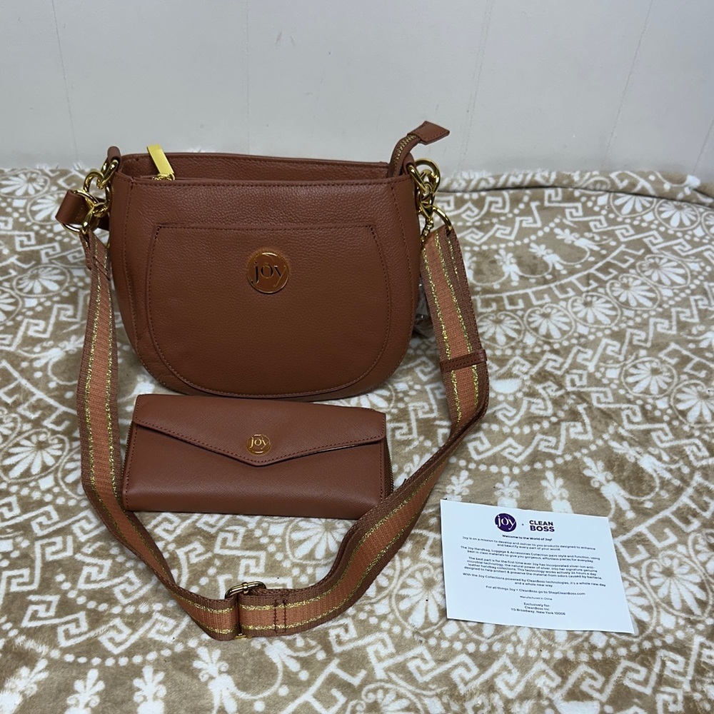 JOY Chic Leather Crossbody Shoulder Bag W/ Pompom, RFID/ with matching Wallet